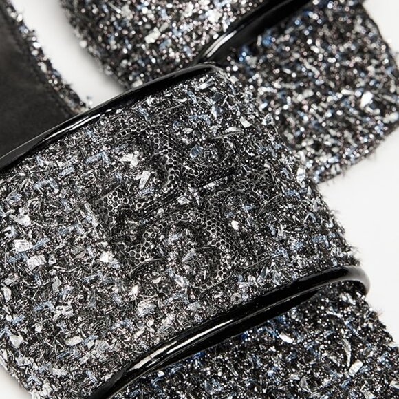 NIB$425 TORY BURCH Eleanor Pavé Double T Slide Silver Confetti/Perfect Black 9.5 - Picture 4 of 14